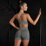 Seamless Solid Color High Stretch Sports Bra Lingerie Yoga Wear Set Running Fitness Exercise Shorts Two-Piece Set