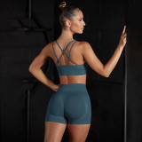 Seamless Solid Color High Stretch Sports Bra Lingerie Yoga Wear Set Running Fitness Exercise Shorts Two-Piece Set