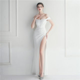 Off Shoulder Slit Sexy Club Dress Wedding Dinner Off Shoulder Dress