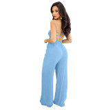 Lace-Up Trendy Wrapped Bust Sexy Low Back Elastic Waist Loose Straight Jumpsuit