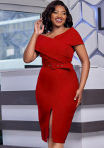 Chic Slit Slim Waist Mid Length Bodycon Gown Slim Women's Dress Chic Slit Slim Waist Mid Length Bodycon Gown Slim Women's Dress