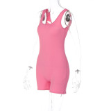 Summer women's solid color u-neck slim fit Low Back Jumpsuit