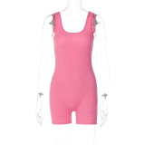Summer women's solid color u-neck slim fit Low Back Jumpsuit