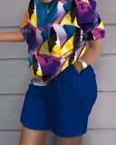 Summer home short-sleeved shorts printed suit for women