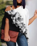 Plus Size Women's Summer Fashion Off Shoulder Sexy Casual Print T-Shirt