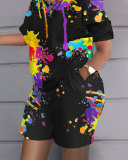 Summer home short-sleeved shorts printed suit for women