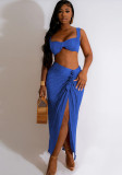 Pleated Sexy Low Back Camisole Top Split Pleated Skirt Set