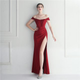Off Shoulder Slit Sexy Club Dress Wedding Dinner Off Shoulder Dress
