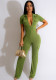 Slim Sexy Turndown Collar Zip Pocket Butt Lift Jumpsuit