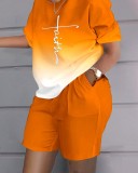 Summer home short-sleeved shorts printed suit for women