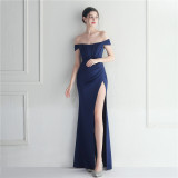 Off Shoulder Slit Sexy Club Dress Wedding Dinner Off Shoulder Dress