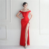 Off Shoulder Slit Sexy Club Dress Wedding Dinner Off Shoulder Dress