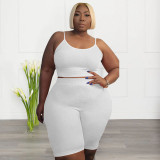 Plus Size Women Casual Sport U-Shape Sleeveless Top and Short Two-Piece Set