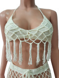 Women Sexy Crochet Beach Cover Up Beach Two-Piece Set