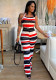 Women Striped Colorblock Halter Neck Print Jumpsuit
