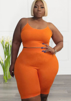 Plus Size Women Casual Sport U-Shape Sleeveless Top and Short Two-Piece Set