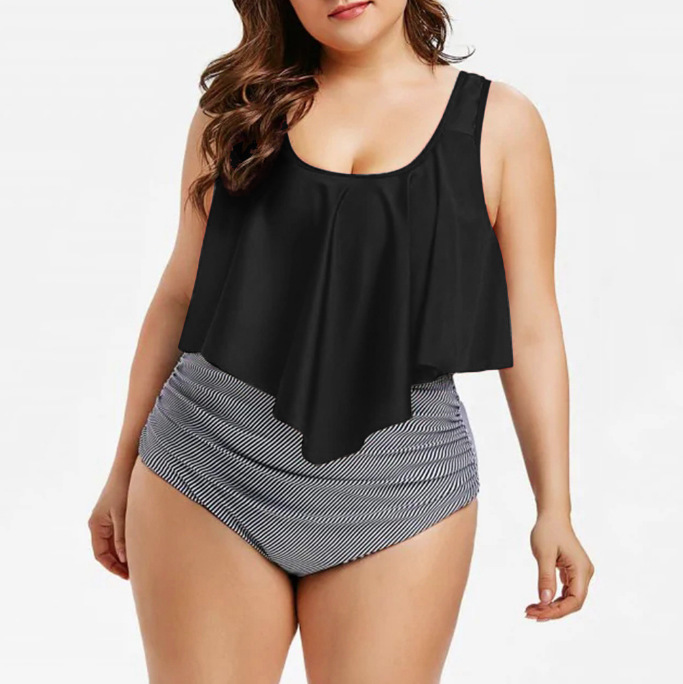 Plus Size Printed Stripe Two-Piece Bikini
