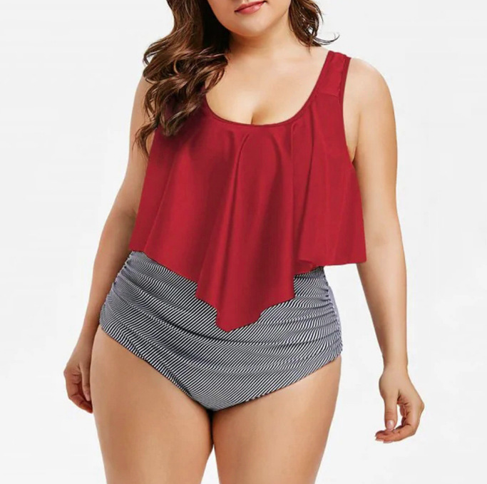 Plus Size Printed Stripe Two-Piece Bikini