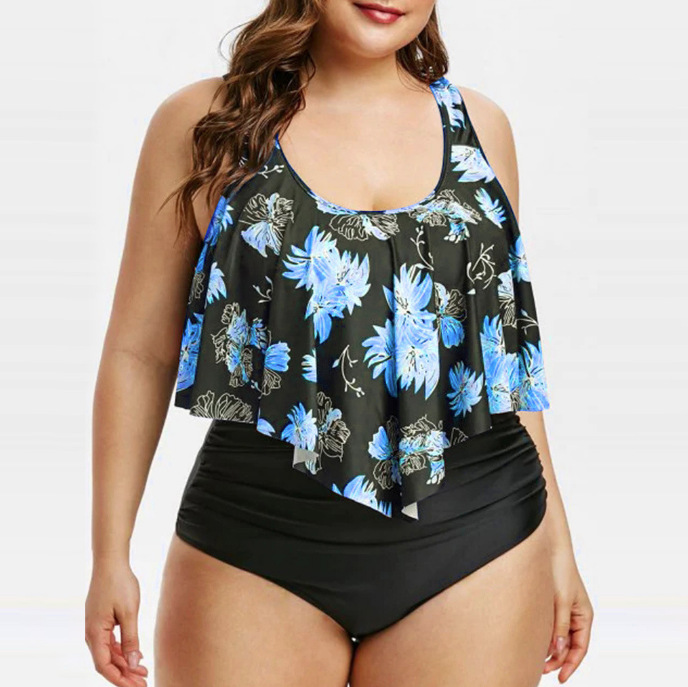 Plus Size Printed Stripe Two-Piece Bikini