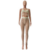 Women Sexy Crochet Beach Cover Up Beach Two-Piece Set