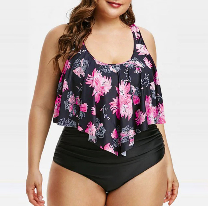 Plus Size Printed Stripe Two-Piece Bikini