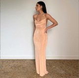 Sexy Slim Long Dress Lace up Low Back Bodycon Long Dress Women