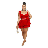 Women's Clothes Fashion Ruffles Wrapped Chest Lace Up Two-Piece Skirt Set