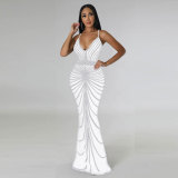 Women's Beaded Straps Mermaid Evening Gown Dress