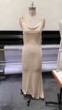 Sexy Slim Long Dress Lace up Low Back Bodycon Long Dress Women