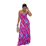 Summer Printed Strapless Swing Maxi Dress