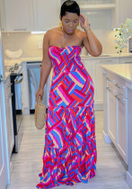 Summer Printed Strapless Swing Maxi Dress