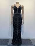 Women's Beaded Straps Mermaid Evening Gown Dress