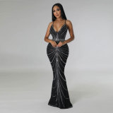 Women's Beaded Straps Mermaid Evening Gown Dress