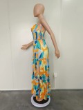 Summer Printed Strapless Swing Maxi Dress