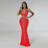 Women's Beaded Straps Mermaid Evening Gown Dress