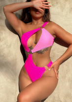 Contrast Color One Shoulder Bathing Suit Sexy One Piece Swimsuit