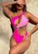Contrast Color One Shoulder Bathing Suit Sexy One Piece Swimsuit