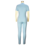 Sexy Ladies Jumpsuit Tight Spring Summer Slim Short Sleeve Zipper Tight Jumpsuit