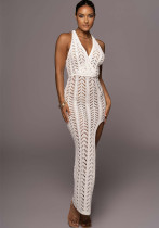 Women's Straps Hollow Dress Sexy Ladies High Slit Knitting Beach Dress
