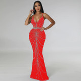 Women's Beaded Straps Mermaid Evening Gown Dress