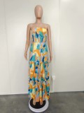 Summer Printed Strapless Swing Maxi Dress