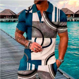 Men's Summer Fashion Casual 3D Printed Polo Shirt Turndown Collar Casual Short Sleeve