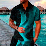 Men's Summer Fashion Casual 3D Printed Polo Shirt Turndown Collar Casual Short Sleeve