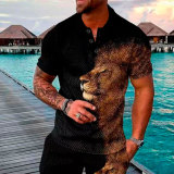 Men's Summer Fashion Casual 3D Printed Polo Shirt Turndown Collar Casual Short Sleeve