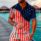 Men's Summer Fashion Casual 3D Printed Polo Shirt Turndown Collar Casual Short Sleeve