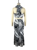 Women's Digital Random Printing Wrapped Chest Low Back Mermaid Skirt Set