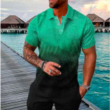 Men's Summer Fashion Casual 3D Printed Polo Shirt Turndown Collar Casual Short Sleeve