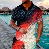 Men's Summer Fashion Casual 3D Printed Polo Shirt Turndown Collar Casual Short Sleeve