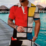 Men's Summer Fashion Casual 3D Printed Polo Shirt Turndown Collar Casual Short Sleeve