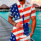 Men's Summer Fashion Casual 3D Printed Polo Shirt Turndown Collar Casual Short Sleeve